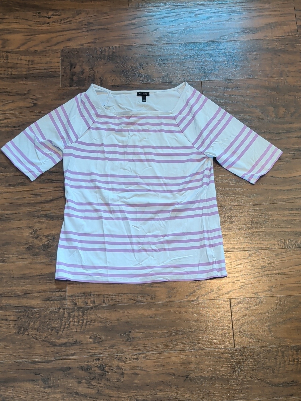 Talbots White Top with Light Purple Stripes